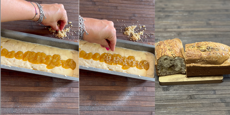 Plumcake morbido con marmellata di fichi e noci pronto da gustare”
