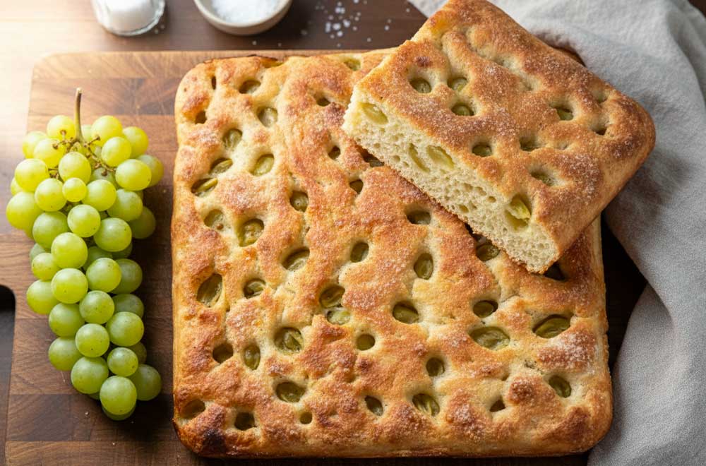 idea ricetta focaccia con uva bianca e zucchero anche come dessert