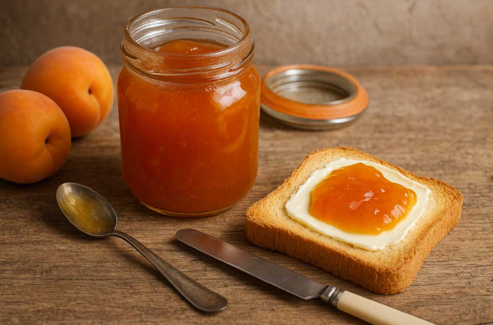 marmellata di albicocca da gustare su una fetta di pane tostato