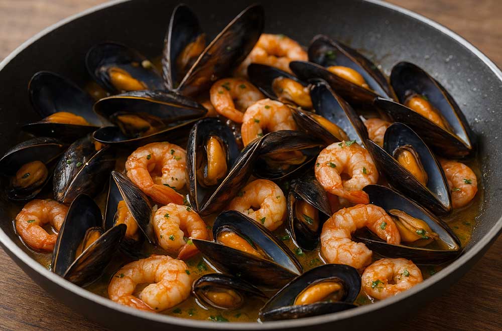 ricetta del primo piatto dei Paccheri con Cozze e Gamberetti